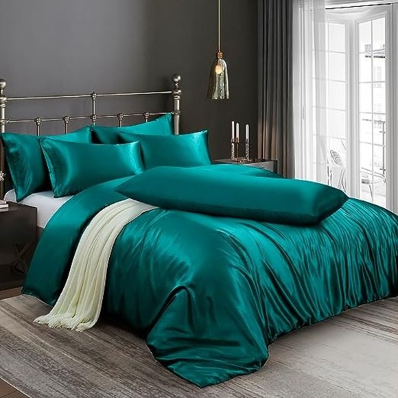 New 6 Pieces Satin Duvet Cover Luxury Silky Bedding Duvet Cover Set